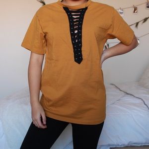 ♡FOREVER 21 MUSTARD LACE UP TOP♡